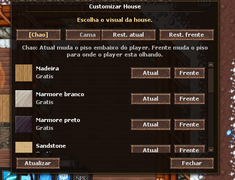Janela de customizacao da house